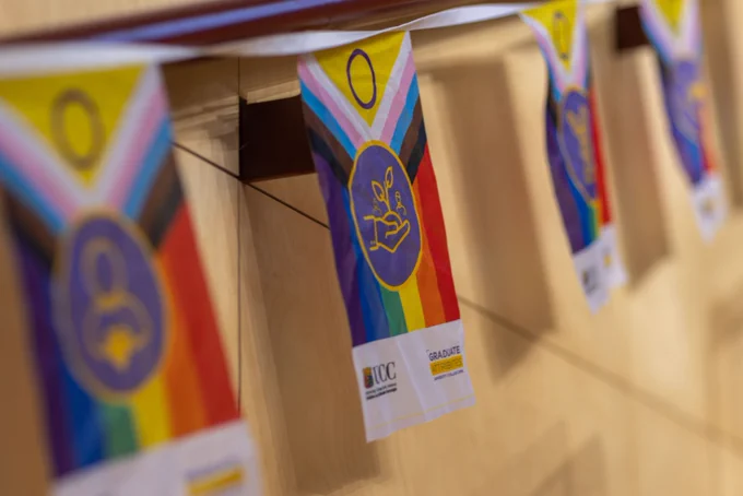 'Proud Ally Student Network' bunting handing at the network launch. Image credit: UCC TV's Max Bell.