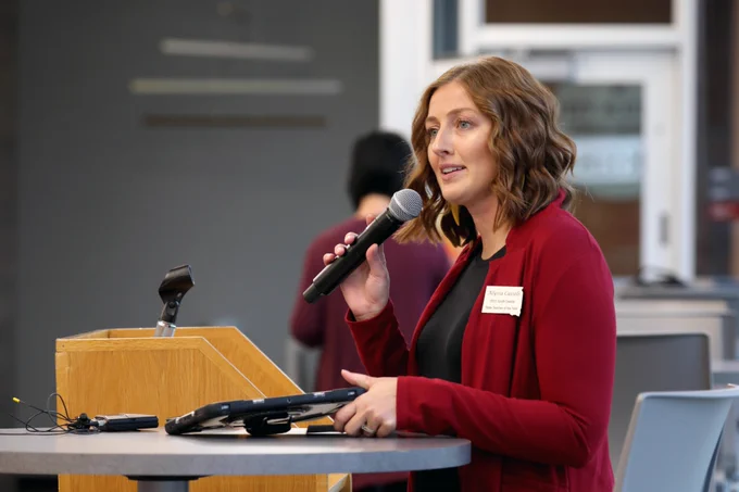 Northern alum and 2023 South Dakota Teacher of the Year Alyssa Cassels was the keynote speaker at the Learning Expo, held Wednesday, Oct. 18, 2023 at Northern State University in Aberdeen, SD.