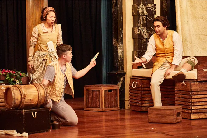 Jeanne 1 (Jihan Haddad), Jean 3 (Eli Lynn), and Commerson (Marcel Mascaro) in Thrive. Photography by Anna Kariel.