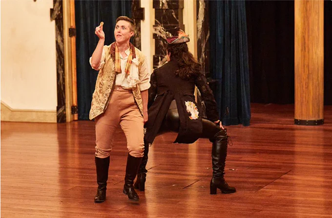 Sir Toby Belch (Eli Lynn) and Sir Andrew Aguecheek (Marcel Mascaro), in Twelfth Night. Photography by Anna Kariel.