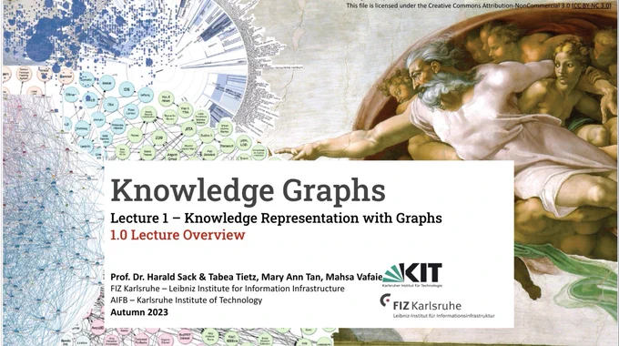 Cover slide for week 1 of the OpenHPI MOOC course Knowledge Graphs - Foundations and Applications. Lecture 1: Knowledge Representation with Graphs, Lecture Overview, with Prof. Dr. Harald Sack, Tabea Tietz, Sasha Bruns, Mahsa Vafaie, and Ann Tan.