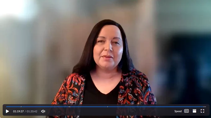Screenshot of Cindy Hohl speaking at virtual event,