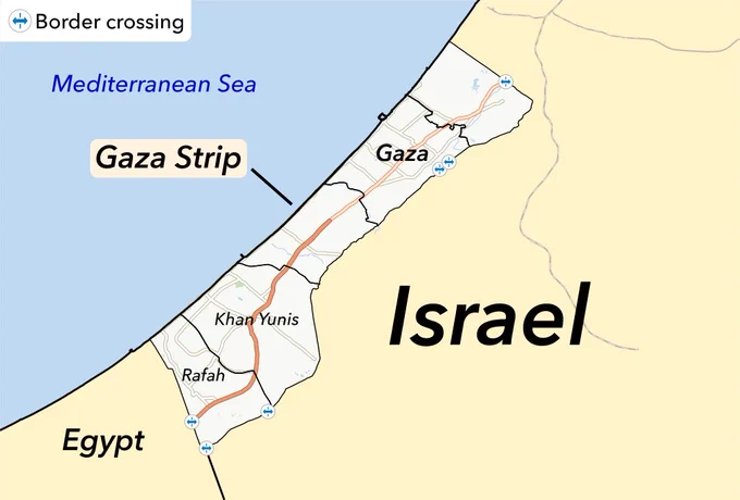 map of Gaza, Israel, and Egypt