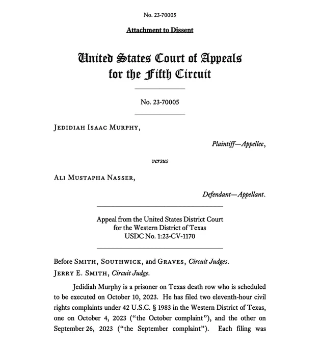 The first page of Judge Jerry E. Smith's fake opinion.