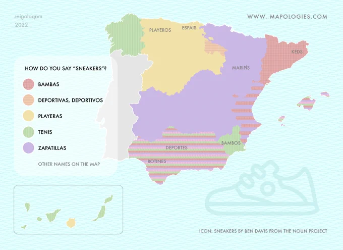 map of sneakers in Spanish from Spain
