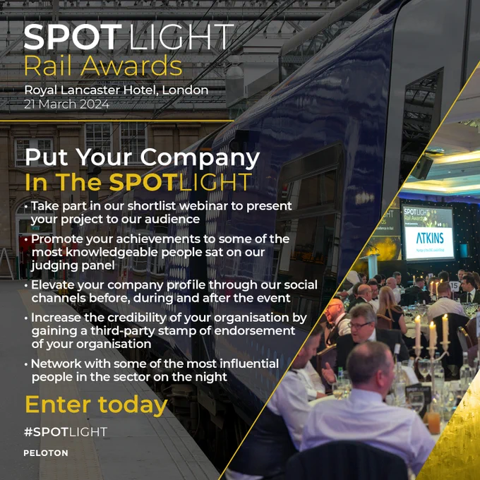 The SPOTLIGHT Rail Awards. Put your company in the SPOTLIGHT by entering the SPOTLIGHT Rail Awards.