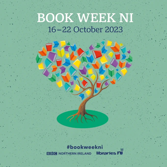 Graphic including the Book Week NI tree and logos