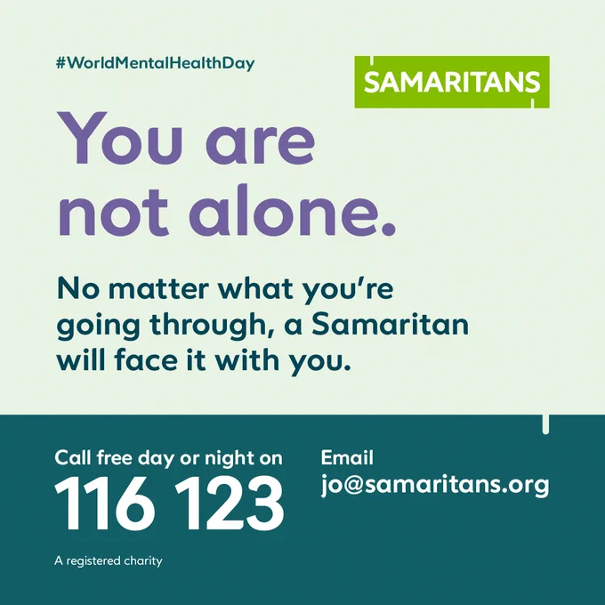 You are not alone. No matter what you’re going through, a Samaritan will face it with you. Call free, day or night, on 116 123.