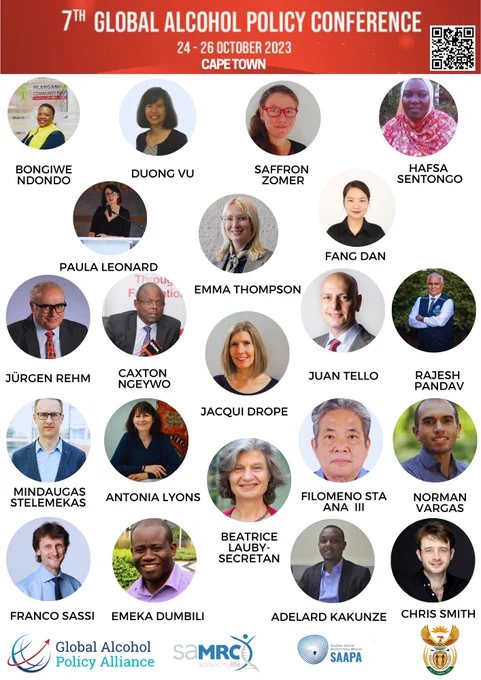 keynote speakers for the 7th biennial global alcohol policy conference that will take place in Cape Town, South Africa from 24 to 26 October 2023. 