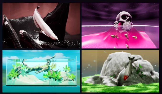 4 screenshots of Fish Game in wildly different contexts.