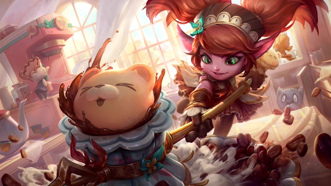 Cafe Cutie Poppy slams her bear-adorned hammer down, sending steamed milk and coffee beans flying from the impact.  
