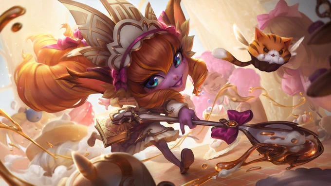 Cafe Cutie Lulu runs across a customer's table, whipping up delicious magic tricks as her muffin companion follows her