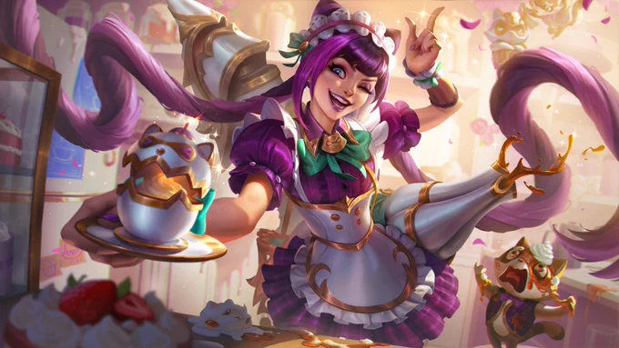 Cafe Cutie Jinx is sending the kitchen into chaos, smiling big as she hands a suspicious cupcake to the camera. 