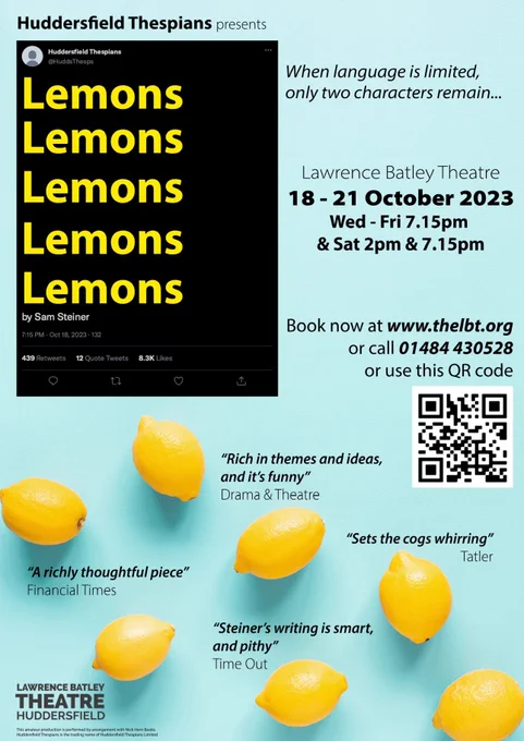 Our poster for Lemons Lemons Lemons Lemons Lemons, which features, you guessed it, some lemons on a pale blue background, plus show details from the tweet.