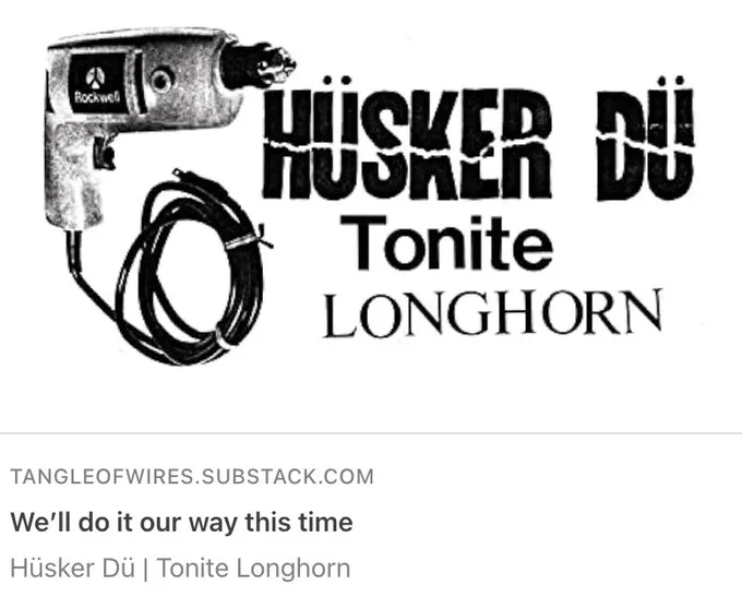 Front cover of the Hüsker Dü double live album Tonite Longhorn, which features a black and white image of a power drill