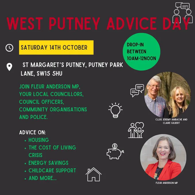Fleur Anderson MP West Putney Advice Day graphic