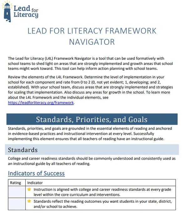 Lead for Literacy Framework Navigator