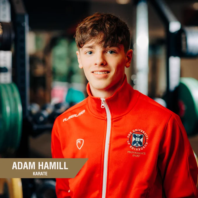 Image of Adam Hamill in Performance Gym with text: Adam Hamill, Karate