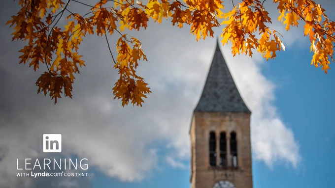 McGraw Tower with fall leaves