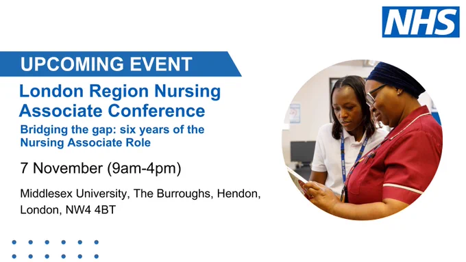 Upcoming Event

London Region Nursing Associate Conference
Bridging the gap: six years of the Nursing Associate Role

7 November (9am-4pm)

Middlesex University, The Burroughs, Hendon, London, NW4 4BT