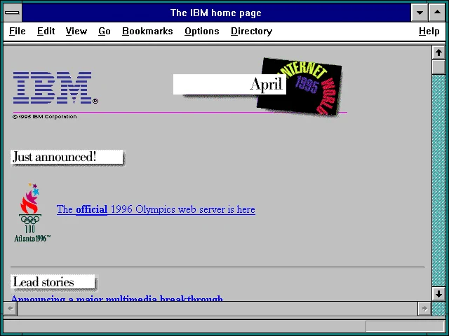 IBM homepage in 1995