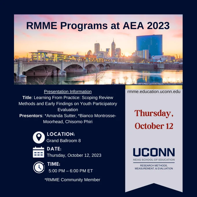 Loving #Eval23? Visit this session with RMME Community Members, Amanda Sutter & Dr. Bianca Montrosse-Moorhead!

https://rmme.education.uconn.edu/
#UConn #Online #Research #Methods #Measurement #Evaluation
@b_mmoorhead @allsutter