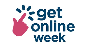 The image shows the text 'get online week', and a hand with an extended finger clicking a button.
