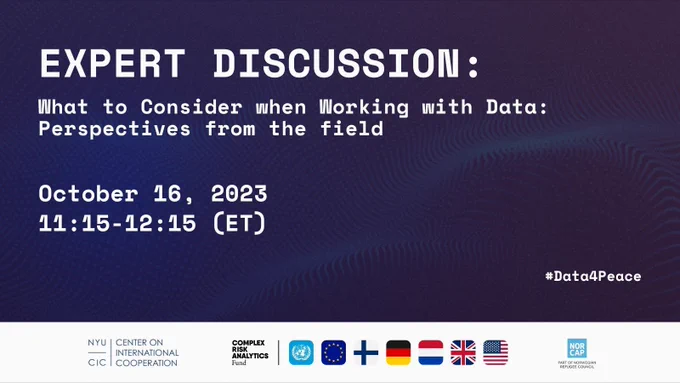 Text over blue background: Expert Discussion: What to Consider when Working with Data: Perspectives from the field; October 16, 2023; 11:15-12:15 (ET)