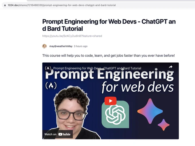 1024.dev
Prompt Engineering for Web Devs - ChatGPT and Bard Tutorial.