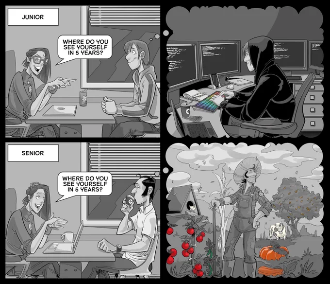 An image that implies developers that have been in the field for a while are dreaming of starting a farm