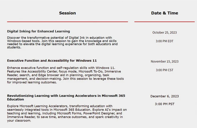Picture of CDW schedule