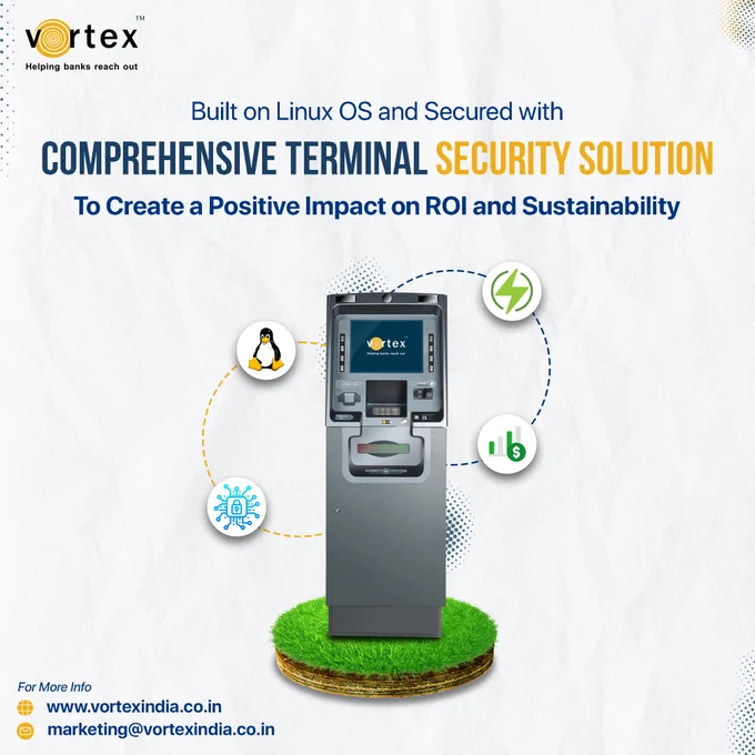 Vortex's Ecoteller® ATMs are built with Linux Open-Source OS and secured with Comprehensive Terminal Security Solution.

Equipped with a fully secure Open-source and a low power-consuming CDM architecture, the Ecoteller® ATM series is helping banks reach out to their customers in a reliable, sustainable & economical way.

Website: https://vortexindia.co.in/products/atm  
Email: marketing@vortexindia.co.in 

#vortexengineering #vortexatm #ESG #ROI #linuxOS #terminalsecurity #banks #banking #financial #rural #ecoteller