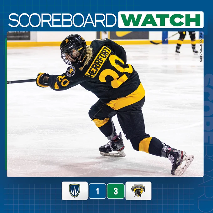 Scoreboard graphic featuring final OUA women's hockey score from October 12:
Windsor 1 Waterloo 3