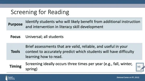 Screening for Reading video slide