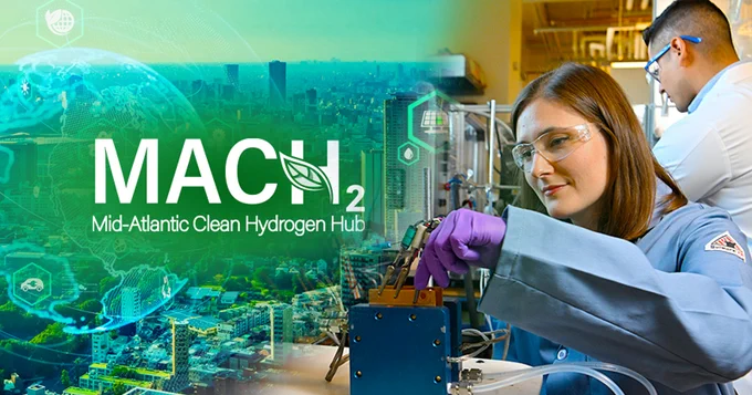 Stylized image of the new Mid-Atlantic Clean Hydrogen Hub, a collaborative workforce development project led by the University of Delaware
