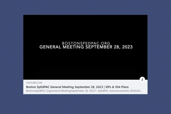 YouTube link: SpEdPAC Sept. General Meeting on IEPs & 504 Plans