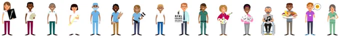 The 15 AHP professions in cartoon form/