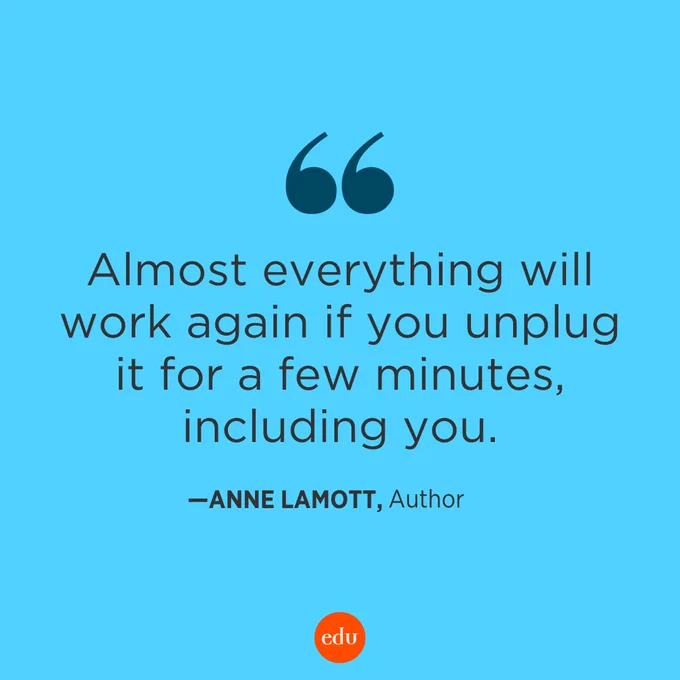 "Almost everything will work again if you unplug it for a few minutes, including you." —Anne Lamott, Author