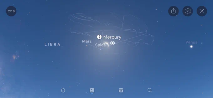SkyguideApp to view our solar system during the eclipse — ie., Mars, Mercury, Venus, and Virgo constellation 🌌 which are not visible due to sunlight😎