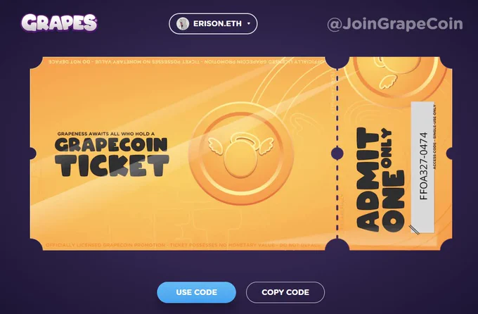 Giveaway Golden Ticket for $grapecoin