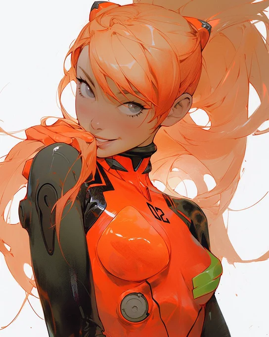 asuka Langley in paint with orange spiky hair, in the style of bill watterson, colorful pop graffiti, spray painted realism, goblin academia, ichiro fukuzawa, emotivefaces --ar 4:5 —style expressive —niji 5 —s 750