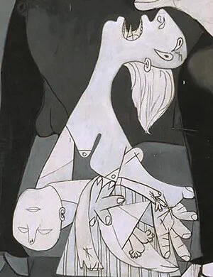 A detail of Pablo Picasso’s Guernica, 1937, depicting a woman screaming, holding the dead body of a baby.