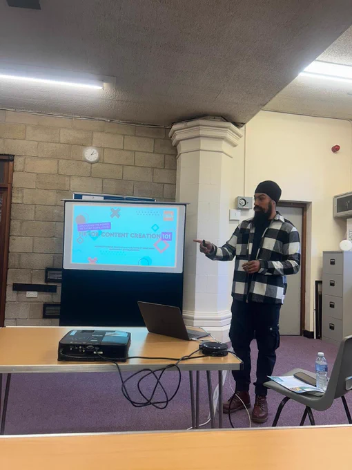 Amrit doing an introduction in Gatesway Studios