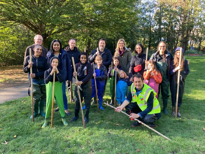 Janet Daby MP at the Manor Park Friends Autumn Fete with local families getting ready to walk along the river Quaggy.
