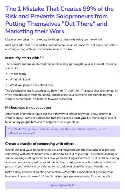 The 1 Mistake That Creates 99% of the Risk and Prevents Solopreneurs from Putting Themselves "Out There" and Marketing their Work 