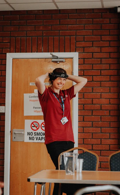demonstrating realwear headset
