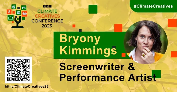 A graphical poster featurng information from the post along with a photo of Bryony Kimmings. The post features a QR code and link pointing to the same location as the link in the post text.