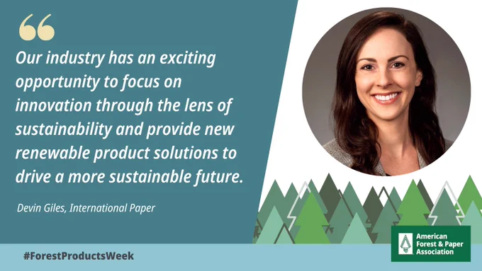 A headshot of Devin. The text says, "Our industry has an exciting opportunity to focus on innovation through the lens of sustainability and provide new renewable product solutions to drive a more sustainable future."