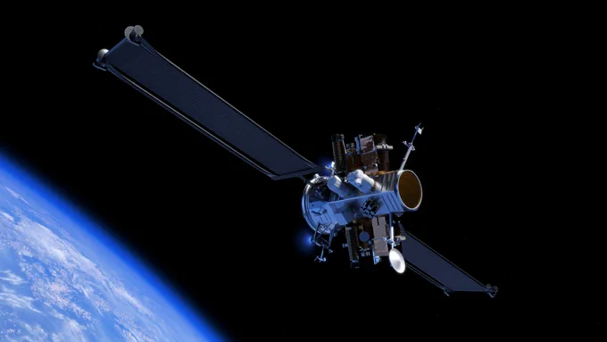 A Blue Ring rendering in space (image not to scale).
