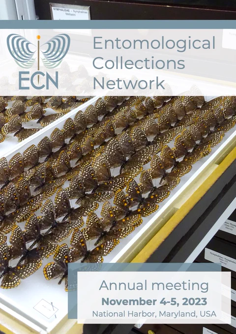ECN Annual Meeting 2023 program cover.
National Harbour, Maryland, USA. November 4-5, 2023. #ECN2023

Cover includes the ECN logo and background image of a drawer of Baltimore Checkerspot butterflies, from the collection at the Smithsonian.